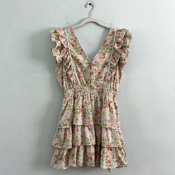 NWT Anthropologie Love The Label Ines Ivory Floral Tiered Ruffle Mini Dress - Picture 5 of 9
